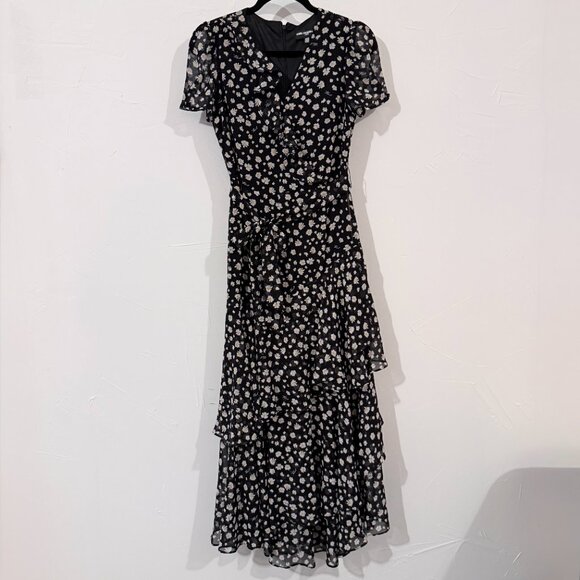 Karl Lagerfeld Paris Black Floral maxi Dress Size 2 Ruffle Tiered Karl Lagerfeld Paris Black Floral maxi Dress Size 2 Ruffle Tiered